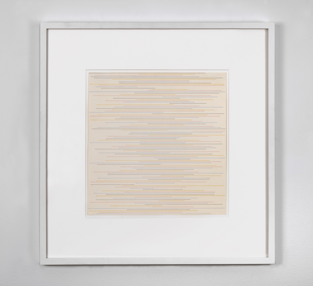 Sol LeWitt
Alternate parallel straight black, yellow, red and blue lines&amp;nbsp;of random length,&amp;nbsp;not touching the sides of the page,&amp;nbsp;1972
Ink and colored pencil on paper
14 &amp;times; 14 inches
35.6 &amp;times; 35.6 cm