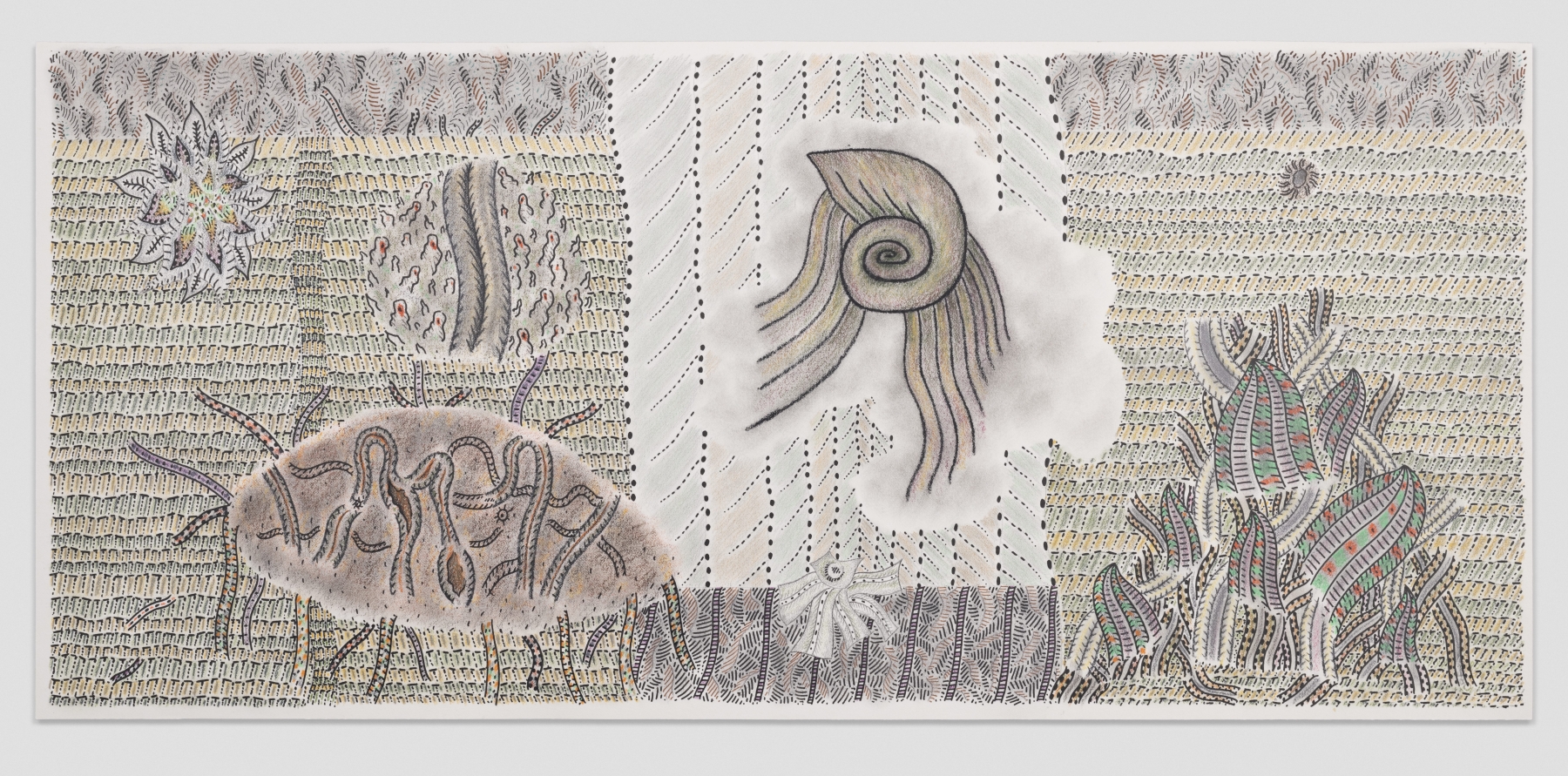 Untitled,&amp;nbsp;1982
Graphite, pastel, colored pencil and marker on paper
10 1/2 &amp;times; 23 inches
26.7 &amp;times; 58.4 centimeters&amp;nbsp;
