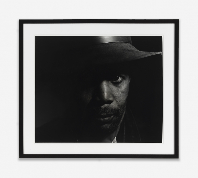 Man with a Hat (Seeing in the Dark Series),&amp;nbsp;1999
Gelatin silver print
Image: 19 7/8 &amp;times; 23 7/8 inches (50.5 &amp;times; 60.6 cm)
Framed: 25 1/4 &amp;times; 29 1/4 &amp;times; 1 5/8 inches (64.1 &amp;times; 74.3 &amp;times; 4.1 cm)
Unique