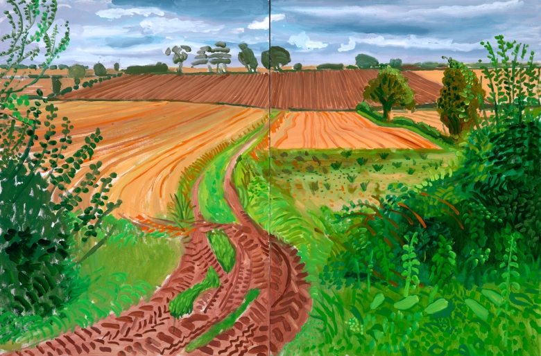 David Hockney Between Kilham and Langtoft Oil on canvas in two parts